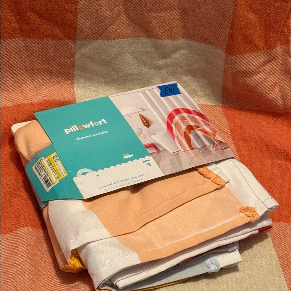 Pillowfort Orange and White Shower Curtain